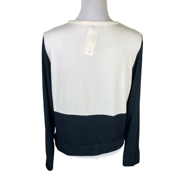 Townsen NWT Black Cream Colorblock Long Sleeve Soft Knit Elastic Hem Top - Picture 2 of 11